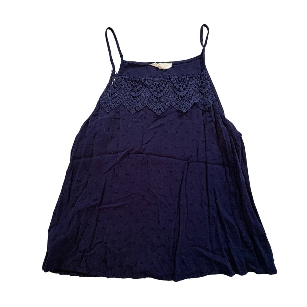 Mine Swiss Dot Tank Top Womens Small Navy Blue Crochet Lace Boho Camisole Blouse